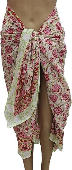 100% Cotton Hand Block Print Pareo Sarong Swimsuit Wrap Skirt Cover Up Long Women’s Apparel Fab... | Amazon (US)