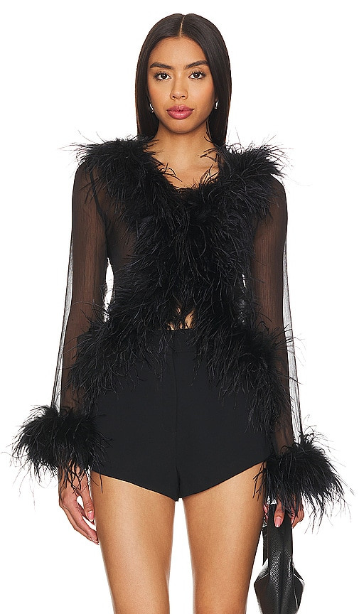 Bubish Gigi Feather Blouse in Black. - size S | Revolve Clothing (Global)
