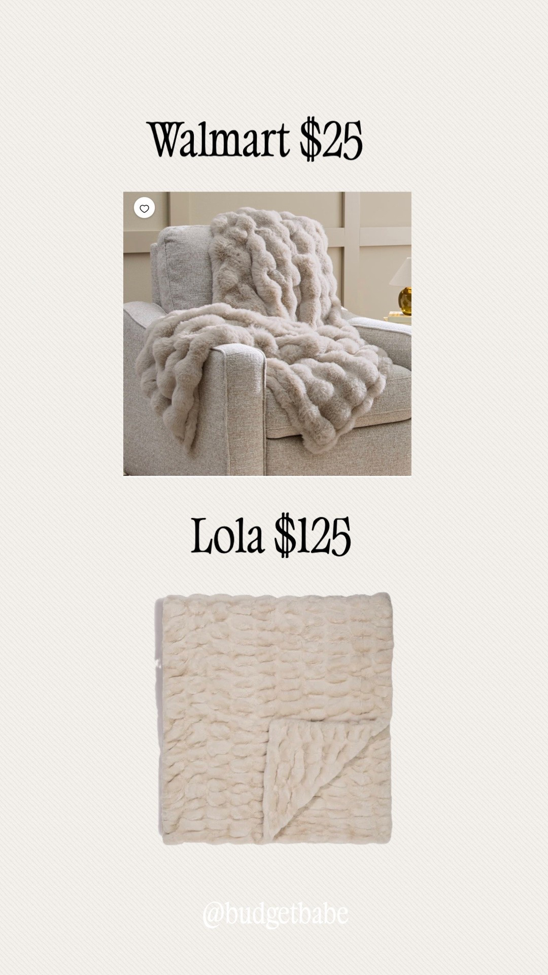 Walmart’s 50”x72” inch throw blanket versus Lola medium blanket (50”x60”). More colors! Makes a great gift. #lookforless lookalike dupe