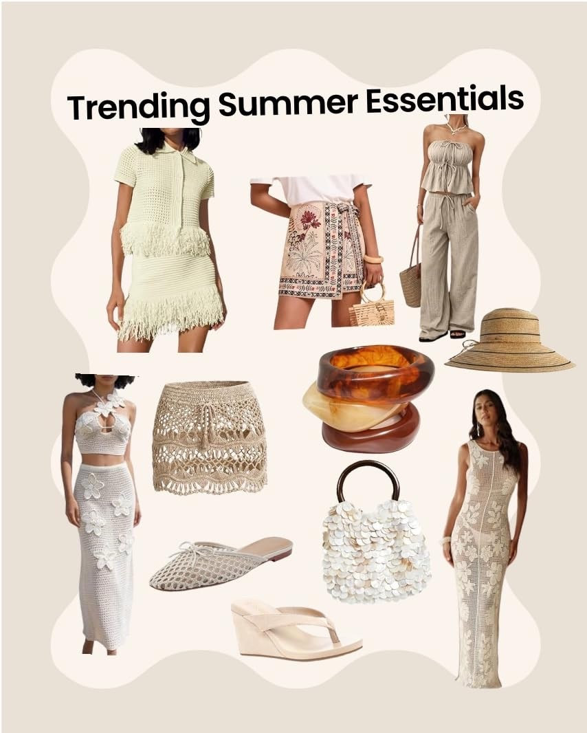 Trending summer essentials that instantly elevate your warm weather outfits. From knit cover ups and skirts to statement shoes, hats, purses, and jewelry, these pieces are perfect for beach days, vacations, brunch, and everything in between.

Saving these for summer outfit inspiration. Follow for more fashion finds and easy style ideas.



Esenciales de verano en tendencia que elevan cualquier outfit de clima cálido. Desde knit cover ups y faldas hasta zapatos, sombreros, bolsos y joyería que destacan. Piezas perfectas para días de playa, vacaciones, brunch y todo lo que trae el verano.

Guarda este post para inspiración de outfits de verano. Sígueme para más fashion finds e ideas de estilo.



summer fashion essentials, knit cover ups, summer outfit inspiration, beach style outfits, vacation fashion ideas, summer accessories, warm weather style

#SummerEssentials #SummerStyle #VacationOutfits #BeachStyle #FashionInspo #OutfitIdeas #SummerFashion



#LTKTravel #LTKootd #LTKSwim