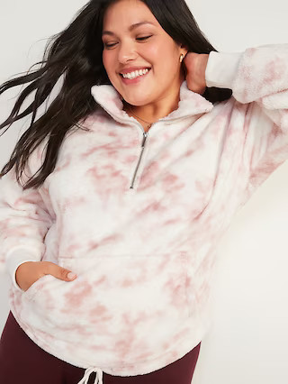 Loose Cozy Faux-Fur Half-Zip Cinch-Hem Plus-Size Sweatshirt | Old Navy (US)