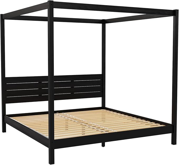 Walker Edison King Minimalist Slatted Headboard Canopy Bedframe, King Size, Black | Amazon (US)