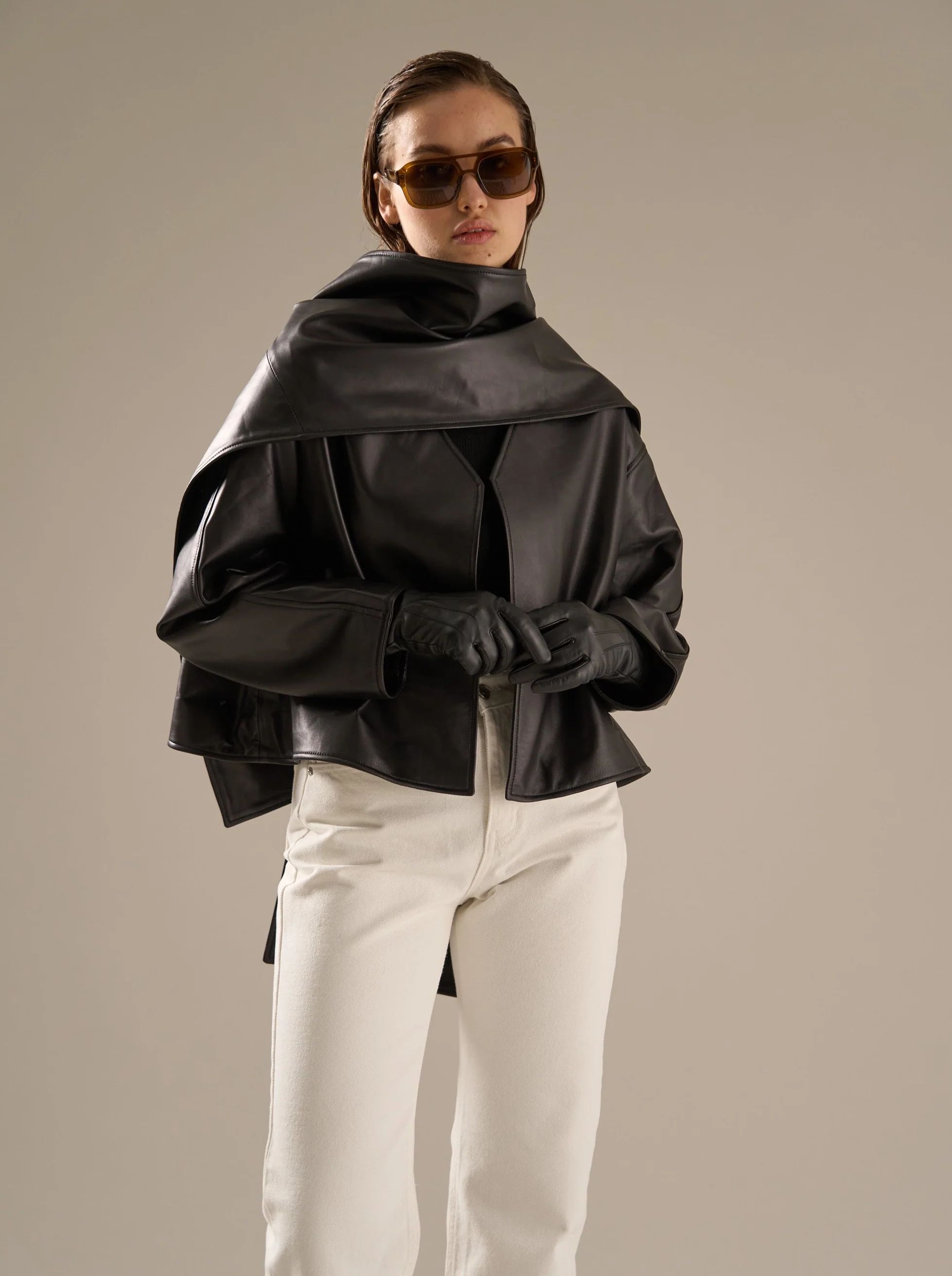 Tol Leather Jacket with Scarf | Marcela London