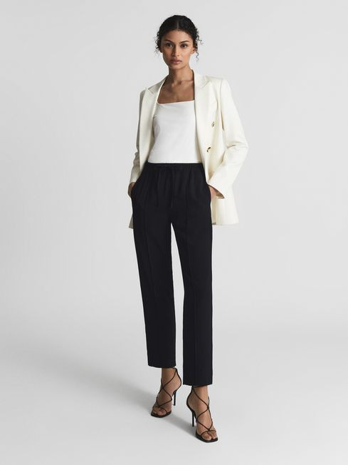Reiss Black Hailey Regular Pull On Tapered Trousers | Reiss (UK)