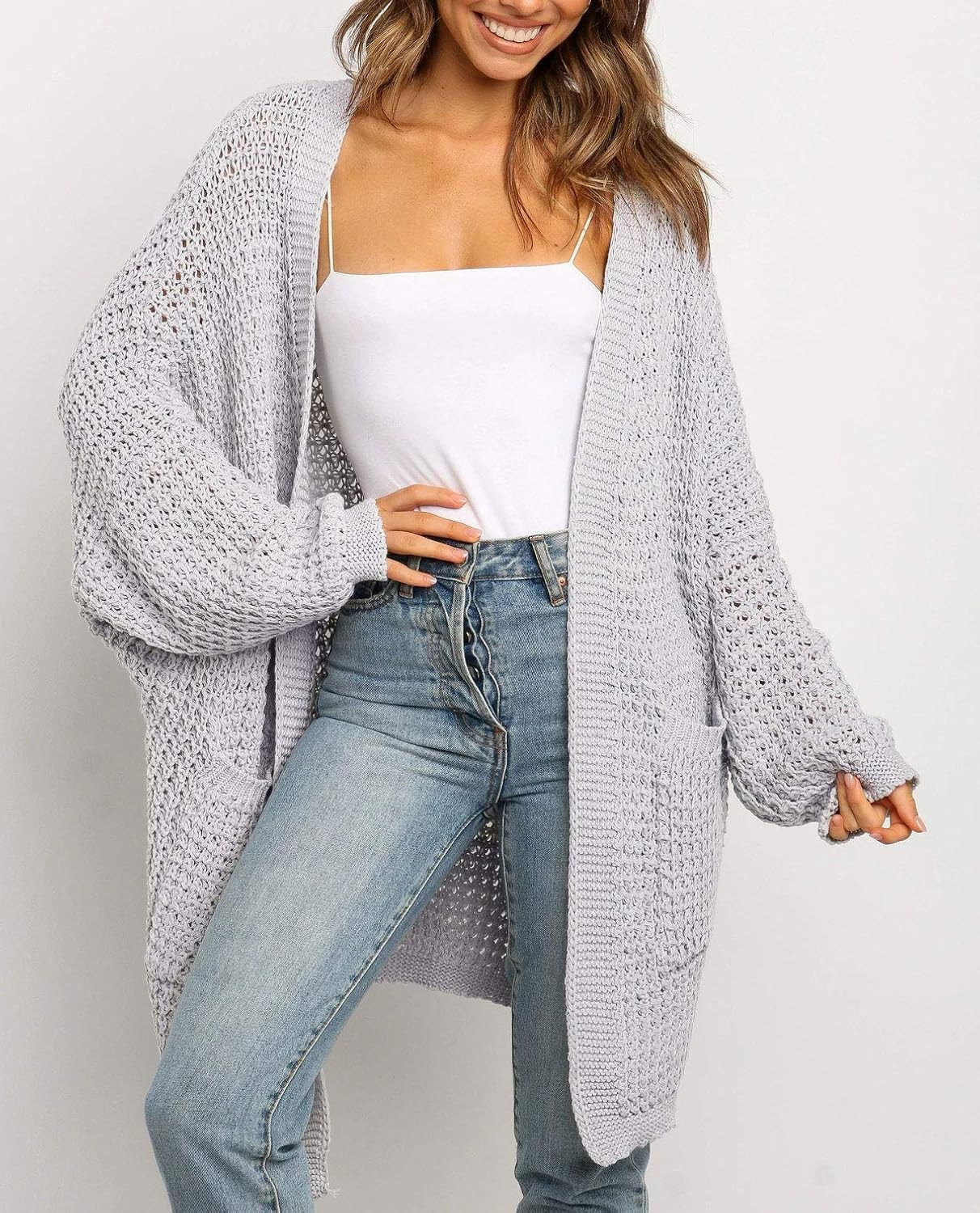 ZESICA Women's Long Batwing Sleeve Open Front Chunky Knit Cardigan Sweater | Amazon (US)