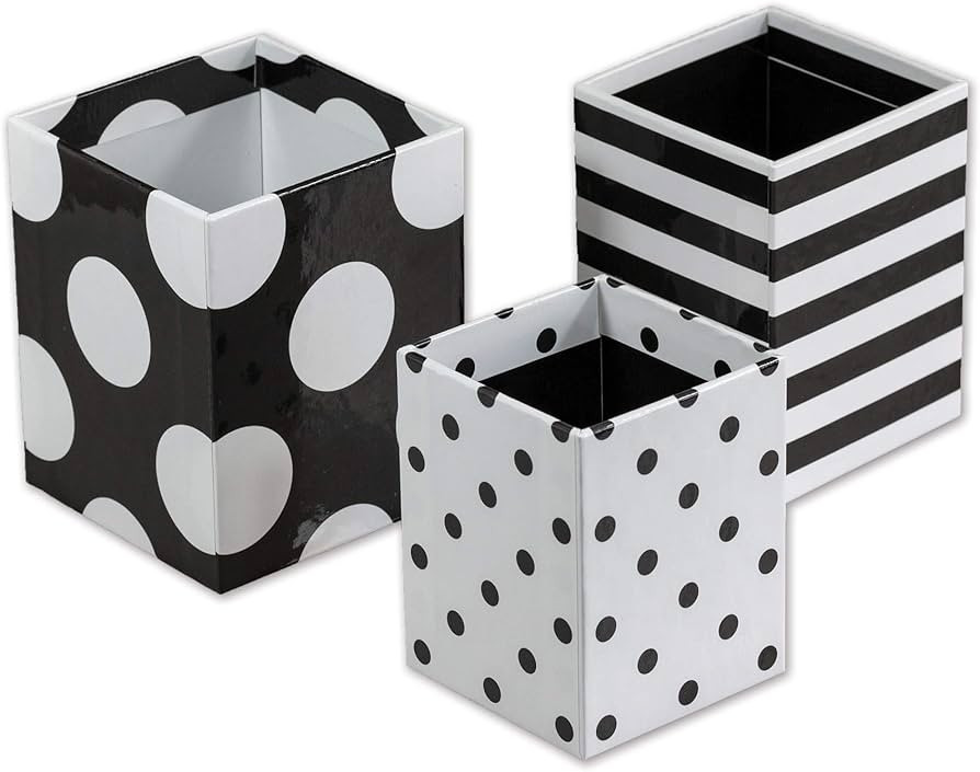 Schoolgirl Style Simply Stylish 3-Piece Polka Dot Pencil Cup Holder Set, Assorted Black and White... | Amazon (US)