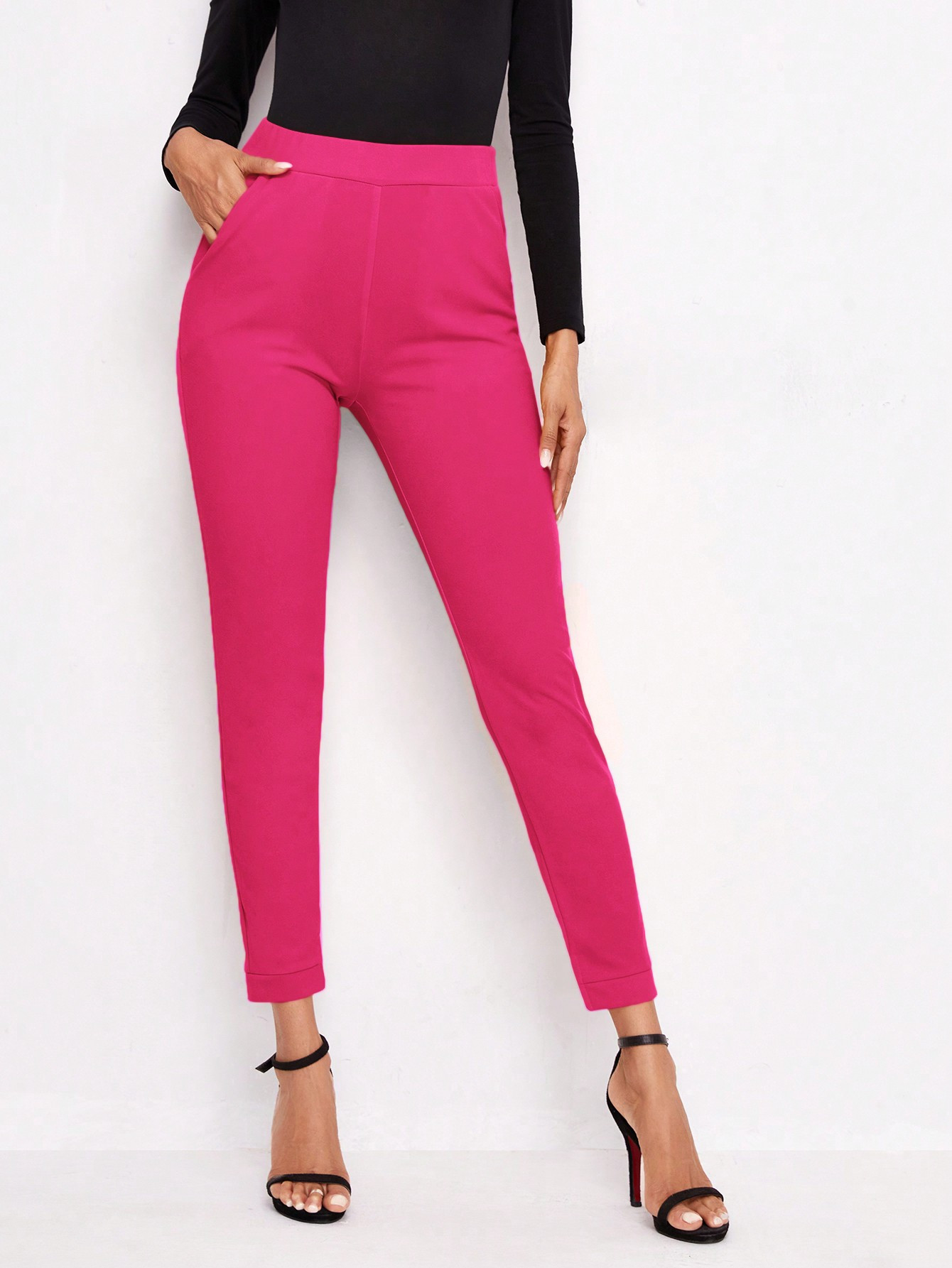 TrendsSHEIN Essnce Solid Slant Pocket Skinny Pants | SHEIN