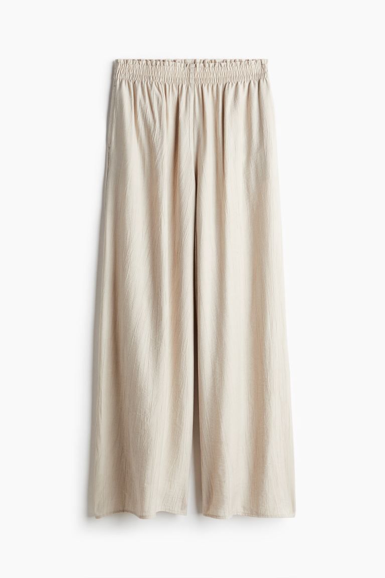 Wide Crinkled Pants - High waist - Long - Light beige - Ladies | H&M US | H&M (US + CA)