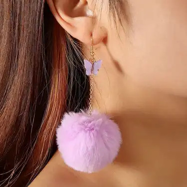Pom Pom Earrings Butterfly Colorful Faux Fur Fluffy Ball - Temu | Temu Affiliate Program