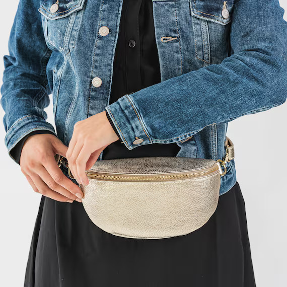 Bumbag Gold Leather Waistbag Gold Crossbody Bag Gold | Etsy | Etsy (US)