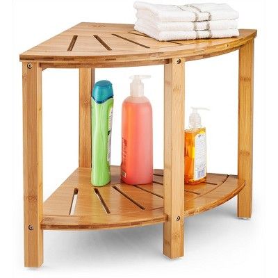 Bambusi Bamboo Corner Shower Bench with Shelves Perfect Indoor and Outdoor Use | Target