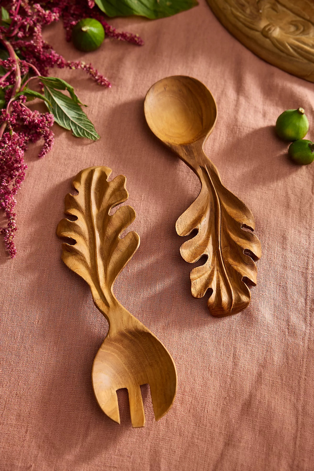 Oak Leaf Teak Serving Utensil Set | Anthropologie (US)