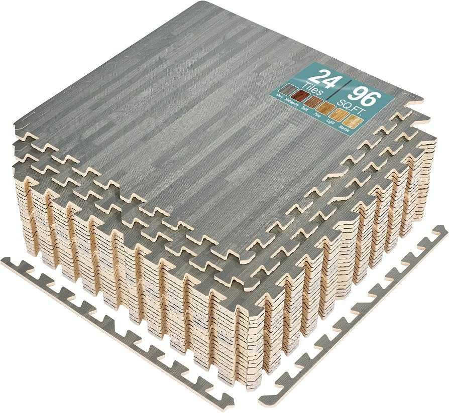 Sorbus 96 Sq. Ft. Wood Grain Floor Tiles Foam Mat EVA Interlocking Mats Tile 3/8-Inch Thick Floor... | Amazon (US)