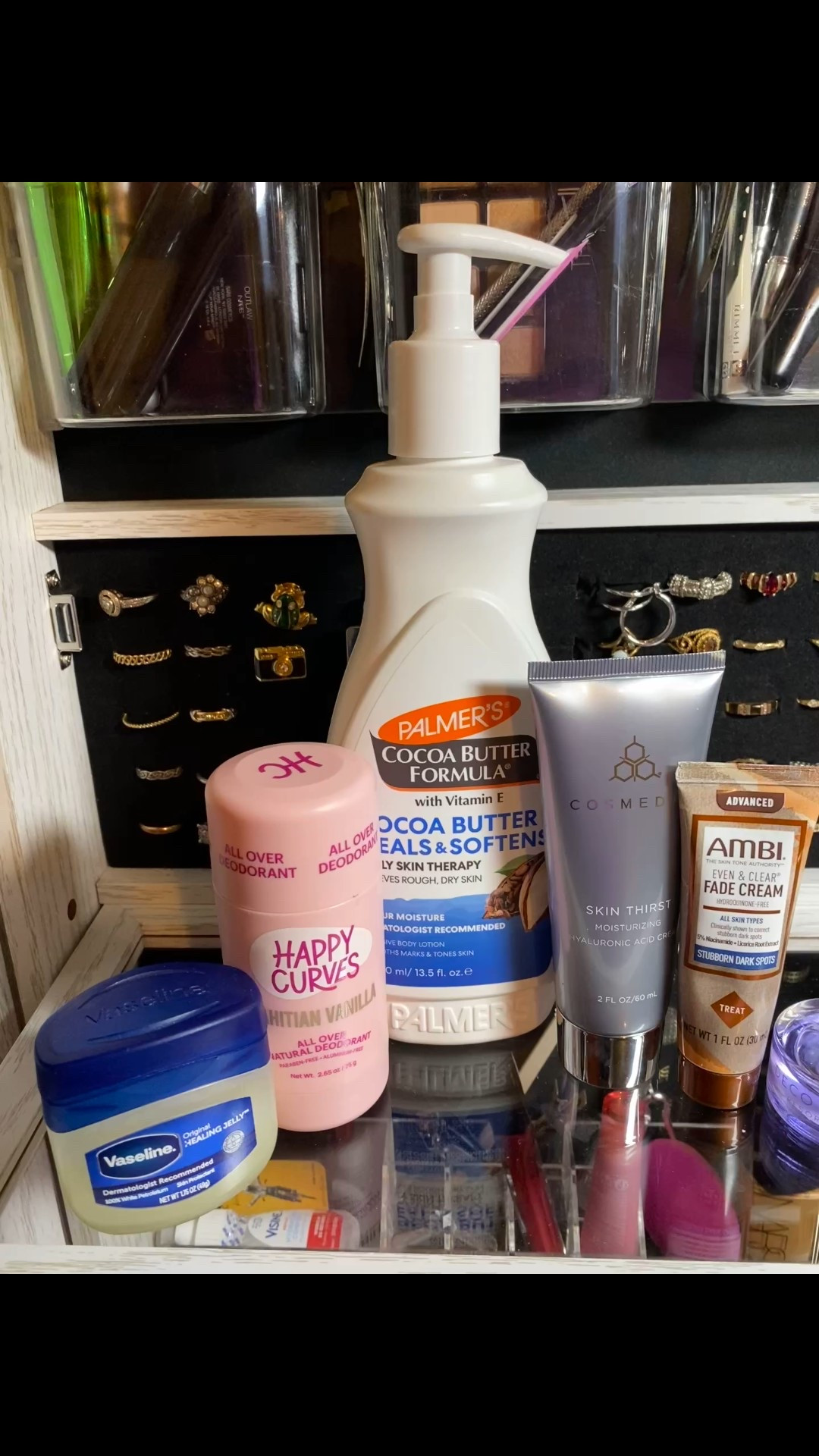 My daily regime from head to glow! I use these products every day when I’m done with my shower. 
Starting with the Vaseline on my lips, then next the Cosmedix Skin Thirst all over my face, followed by Ambi fade cream.
Happy Curves keeps me smelling fresh everywhere I sweat 😀 while Palmers is my all over body skin therapy! The Deco cuticle oil adds the finishing touch to my nails! 
Do you recognize any of these? Are they part of your regimen too? 

#LTKselfcare #LTKBeauty #LTKdayinmylife