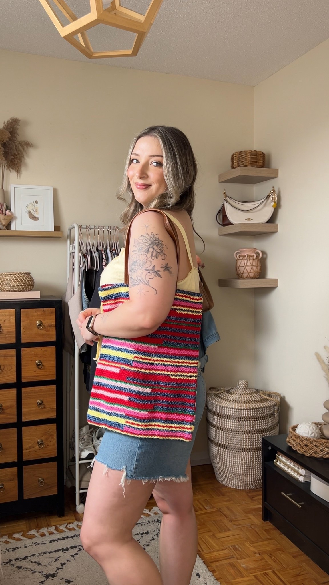 Casual summer outfit! Canadian Gap links are under “similar products”. Wearing my usual size L in the butter yellow tank top (technically a pj top but cute enough to wear out!) Wearing 32 in the denim shorts (I recommend sizing up 1!). This crochet bag is such a fun pop of color!


#LTKsale #LTKsummer #LTKmidsize
