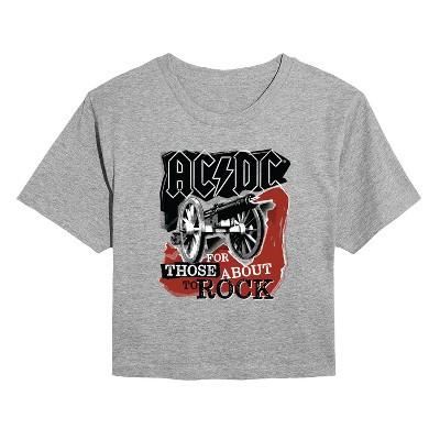 Women's AC/DC Rock Strokes Cropped Graphic T-Shirt - Heather Grey - Small | Target