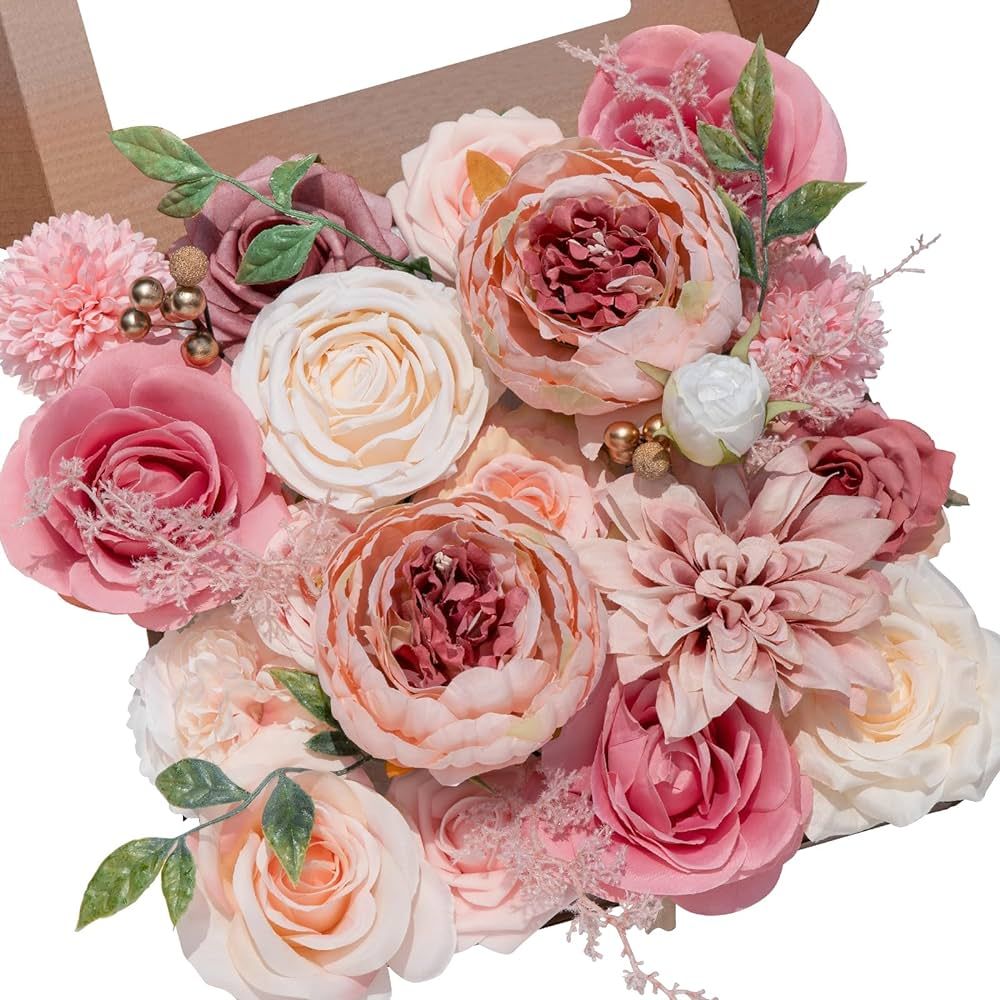 Serwalin Artificial Flowers Peonies Pink Flowers, Fake Flowers Wedding Bouquet Bridal Centerpiece... | Amazon (US)