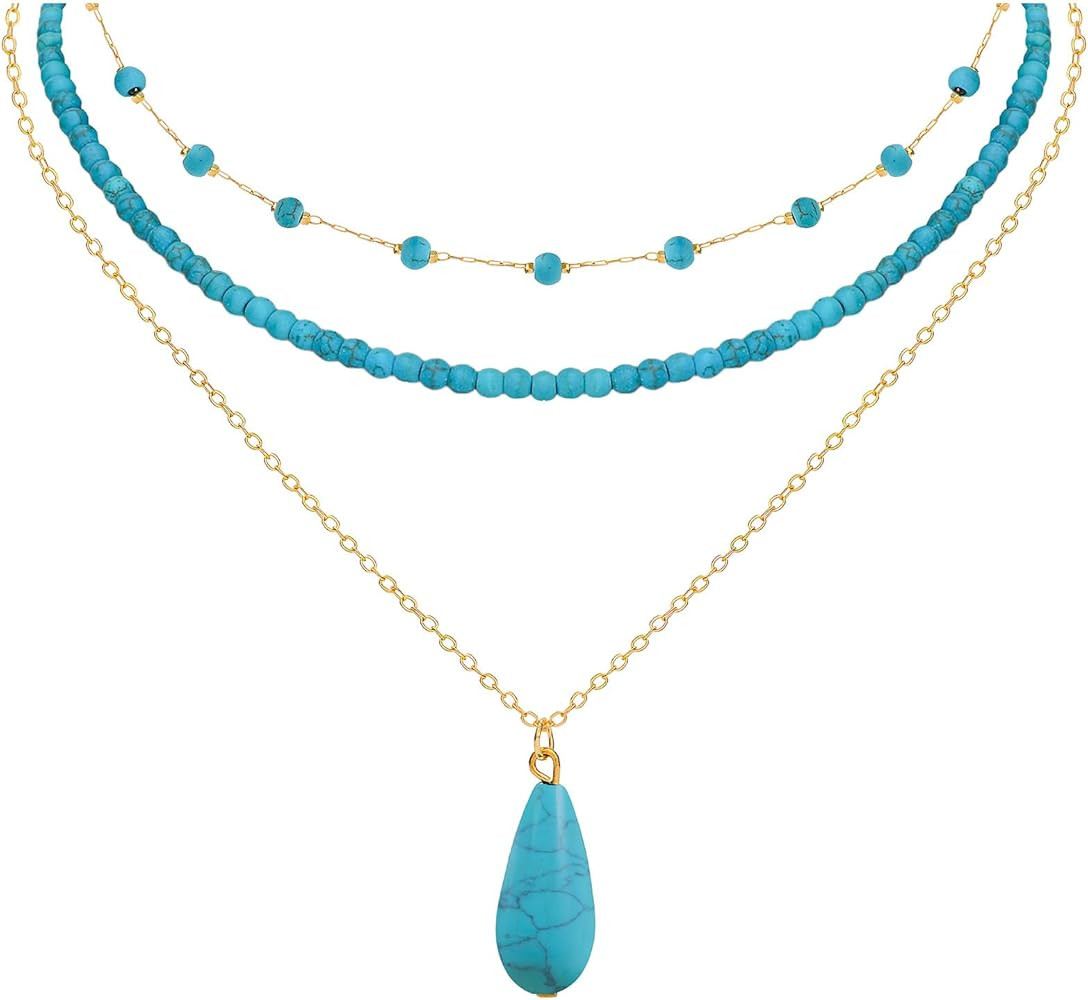 NEWITIN Turquoise Necklace for Women 14K Gold Plated Gemstone Beaded Choker Necklaces Boho Turquo... | Amazon (US)