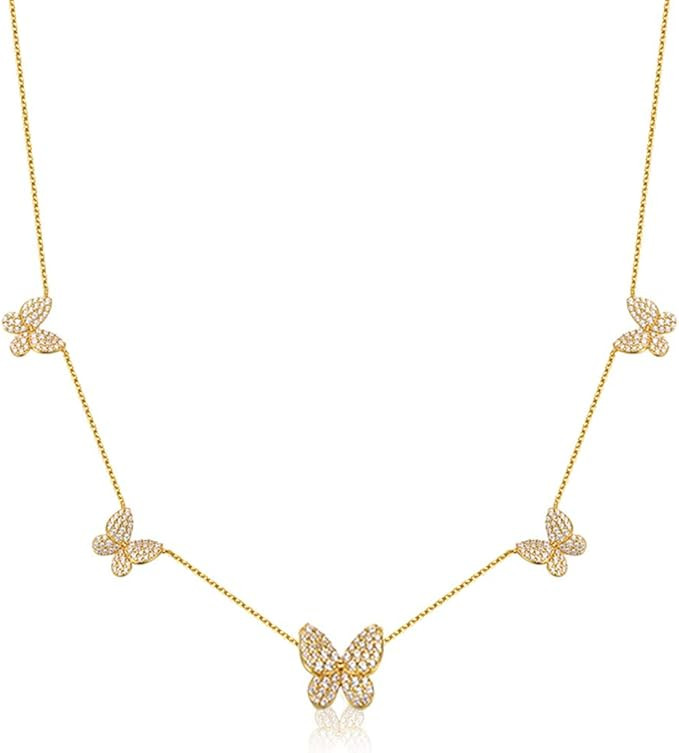 SUNXN Butterfly Necklace Dainty 18K Gold Cubic Zirconia Butterfly Choker Pendant Necklace for Wom... | Amazon (US)