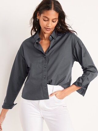 Long-Sleeve Cropped Boyfriend Shirt for Women | Old Navy (US)
