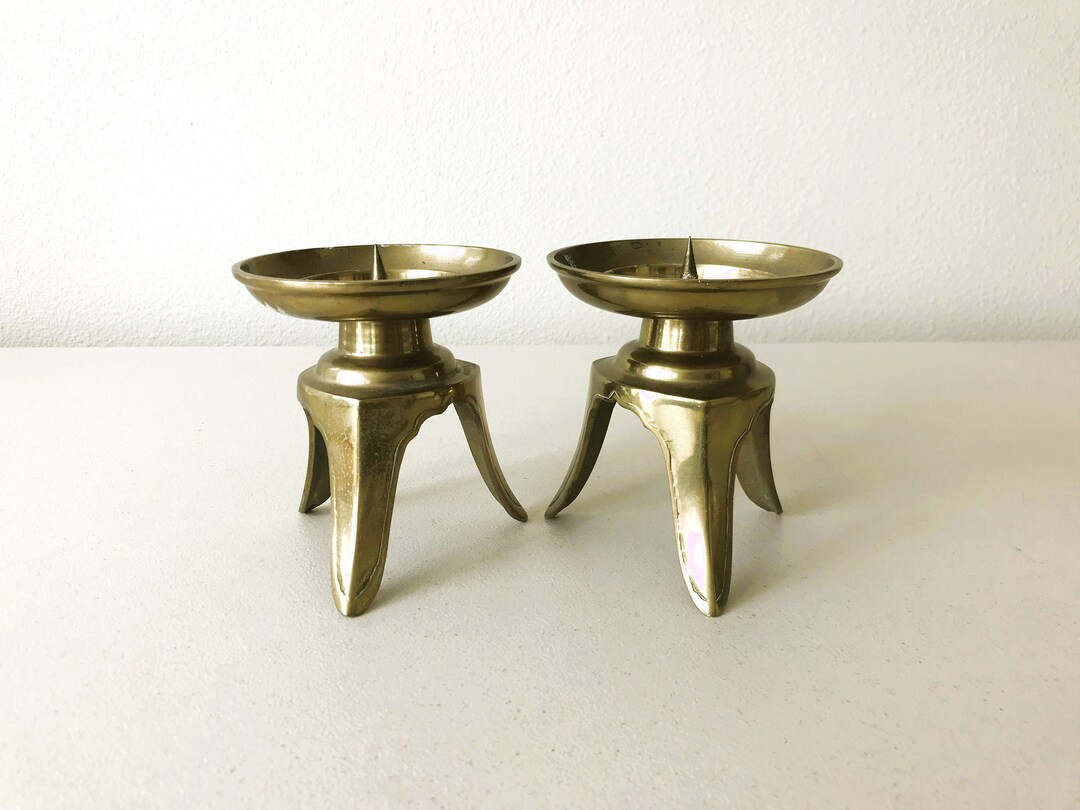 Vintage Solid Brass Tripod Pagoda-style Pillar Candle Holders Candlesticks - Set of Two - Etsy | Etsy (US)