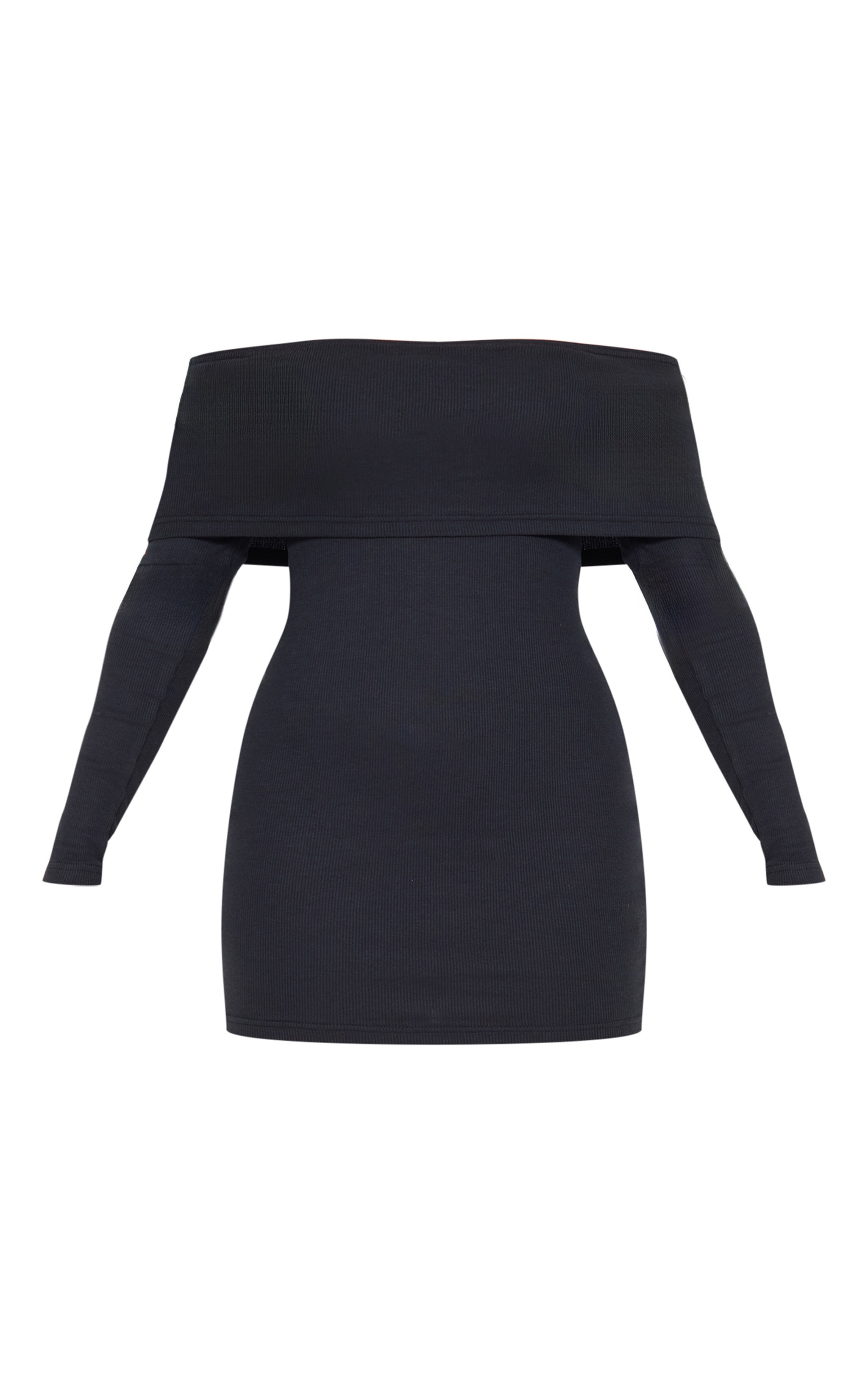 Black Rib Foldover Bardot Bodycon Dress | Dresses | PrettyLittleThing US