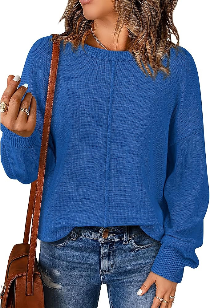 BTFBM Pullover Sweaters for Women Fall Crewneck Slouchy Long Sleeve Sweater Loose Casual Knit Top... | Amazon (US)