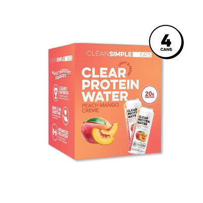 Clean Simple Eats Clear Protein Water Peach Mango Creme - 4pk/16 fl oz Cans | Target