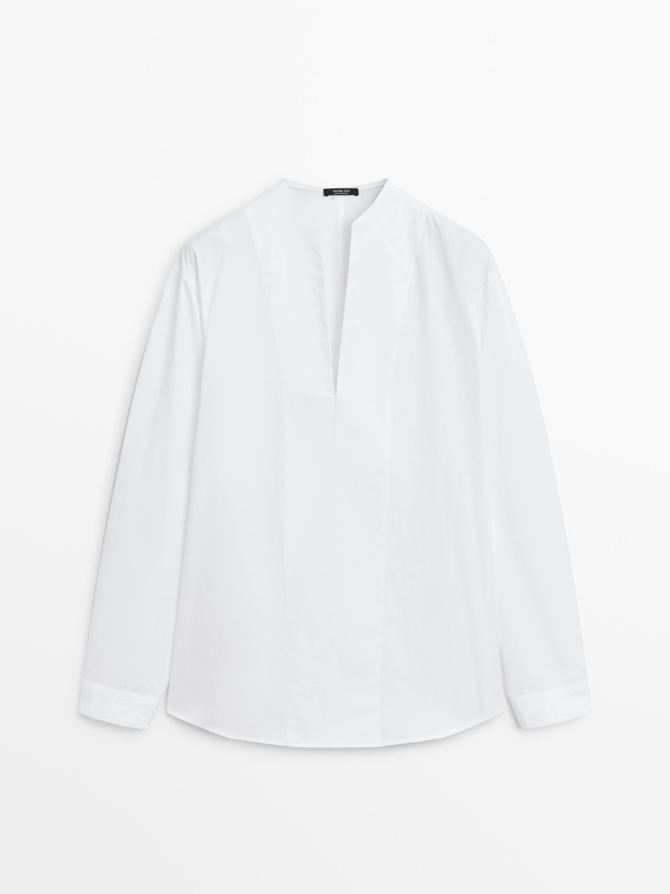 Poplin shirt with chest detailing | Massimo Dutti UK