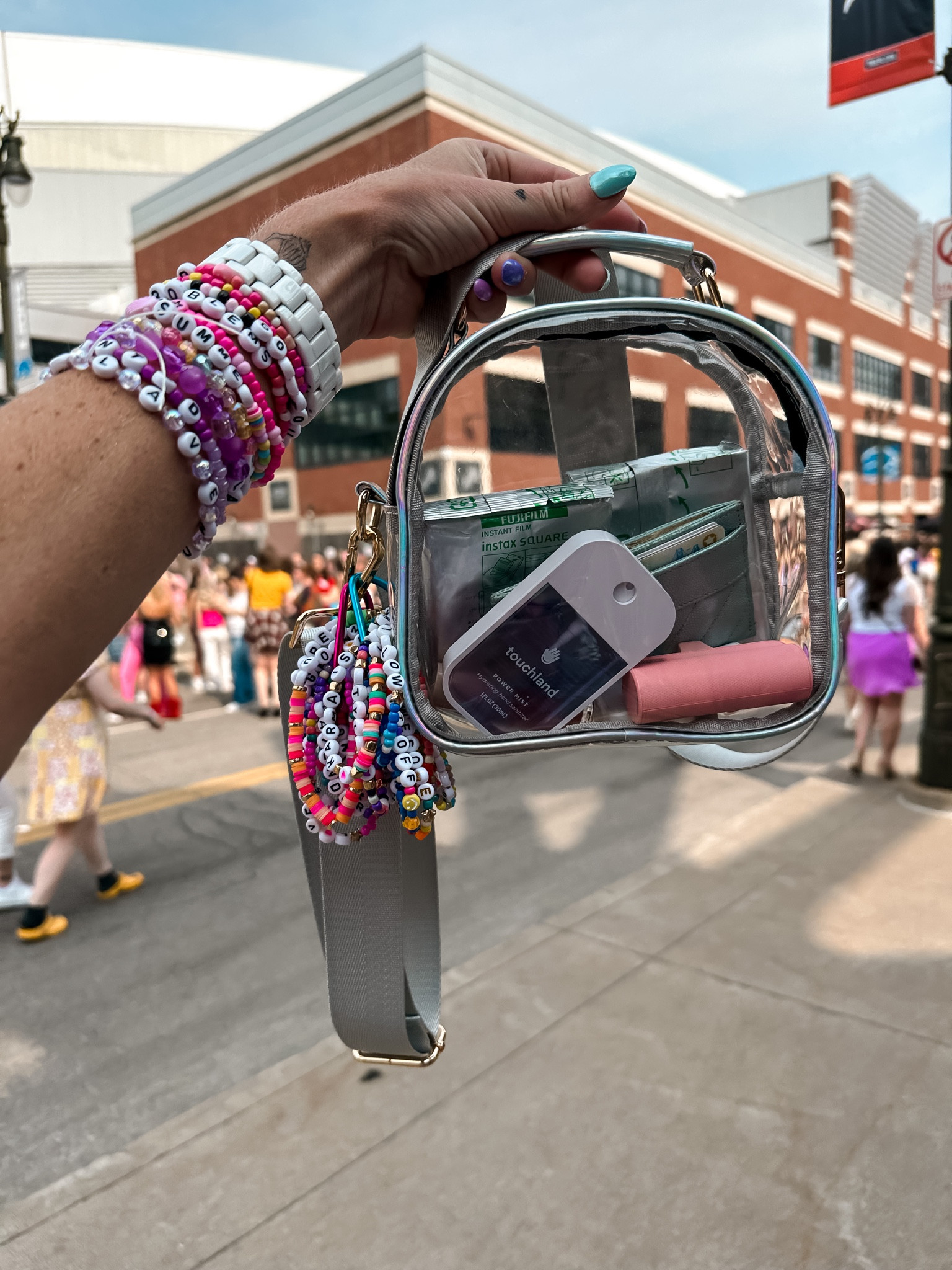 Bag for Taylor swift eras tour
Clear stadium bag quick ships on Amazon 
Friendship bracelets and Touchland hand sanitizer 