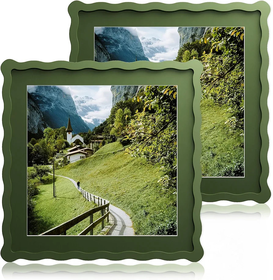 12x12 Wavy Picture Frame With Mat For 8x8, Wavy Edge Wooden Picture Frame with Real Glass - Wall ... | Amazon (US)