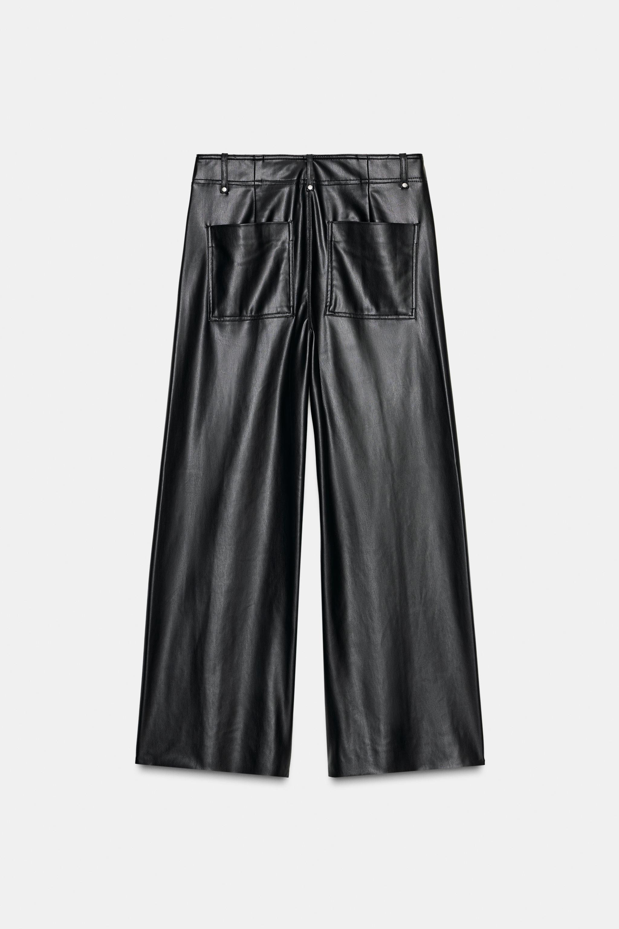ZW COLLECTION TAILORED WIDE-LEG LEATHER-EFFECT TROUSERS | Zara UK