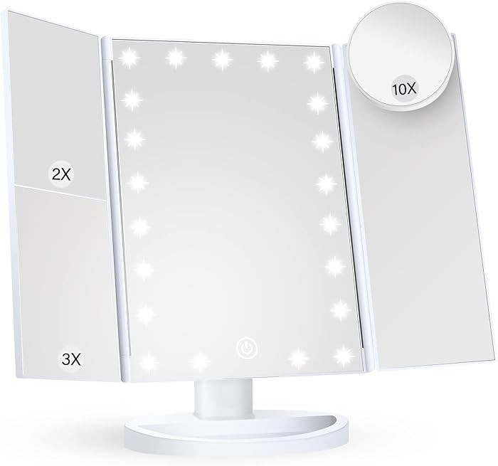 HUONUL Makeup Mirror Vanity Mirror with Lights, 2X, 3X, 10X Magnification, Touch Control, Trifold... | Amazon (US)
