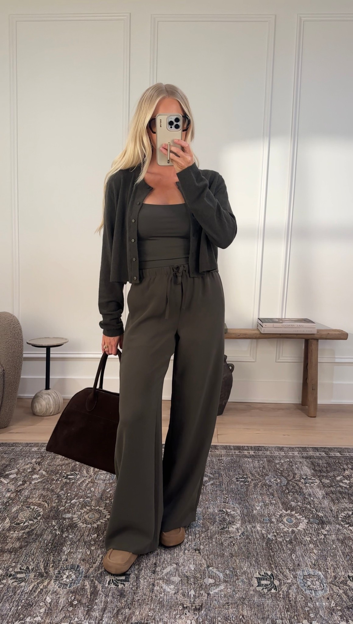 Wearing a medium in the tank (dark olive), small regular in the pants (dark olive) and small in the cardigan! Bag is large coffee  Shoes run tts! #kathleenpost

Trendy fashion, chic style, comfy casual, aritzia haul, capsule wardrobe

#LTKStyleTip #LTKSeasonal