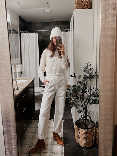 Winter white style. Love these white denim overalls for a quick put together look. #momstyle #whiteoveralls #winterwhites

#LTKsalealert #LTKfamily #LTKstyletip