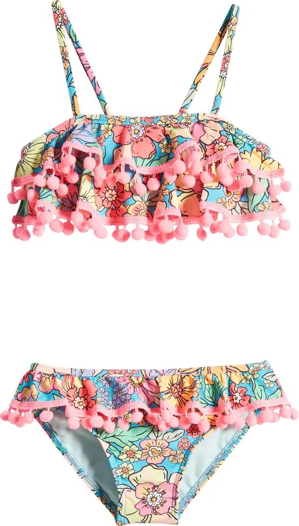 Kids' Mod Blossom Ruffle Pompom Two-Piece Swimsuit | Nordstrom