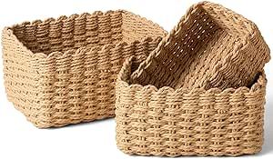 LA JOLIE MUSE Small Wicker Baskets for Organizing, Bathroom Basket with Handle, Recycled Paper Ro... | Amazon (US)