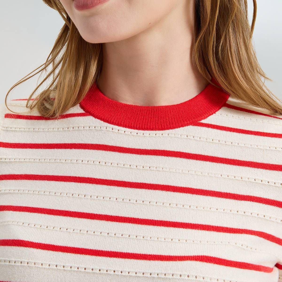 Women's Short Sleeve Crewneck Pullover Sweater - Universal Thread™ Red Striped S | Target