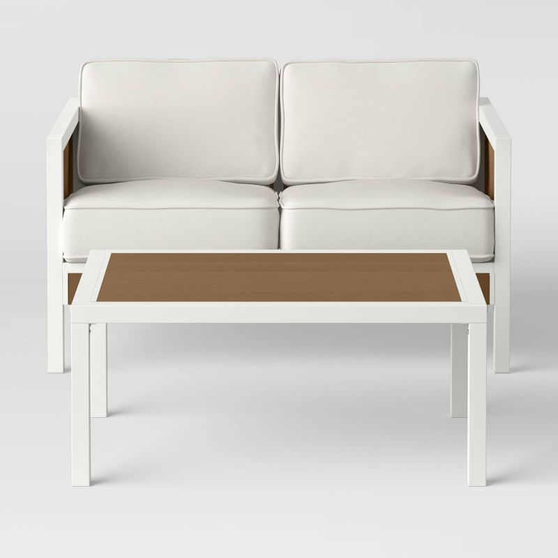 Bryant 2pc Faux Wood Patio Loveseat &#38; Coffee Table - White/Light Wood - Project 62&#8482; | Target
