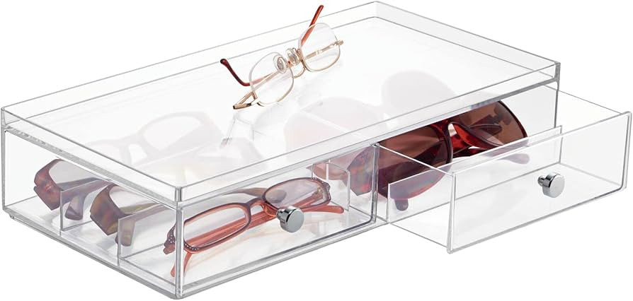 mDesign Wide Stackable Plastic Eye Glass Organizer Box Holder for Sunglasses, Reading Glasses, Le... | Amazon (US)