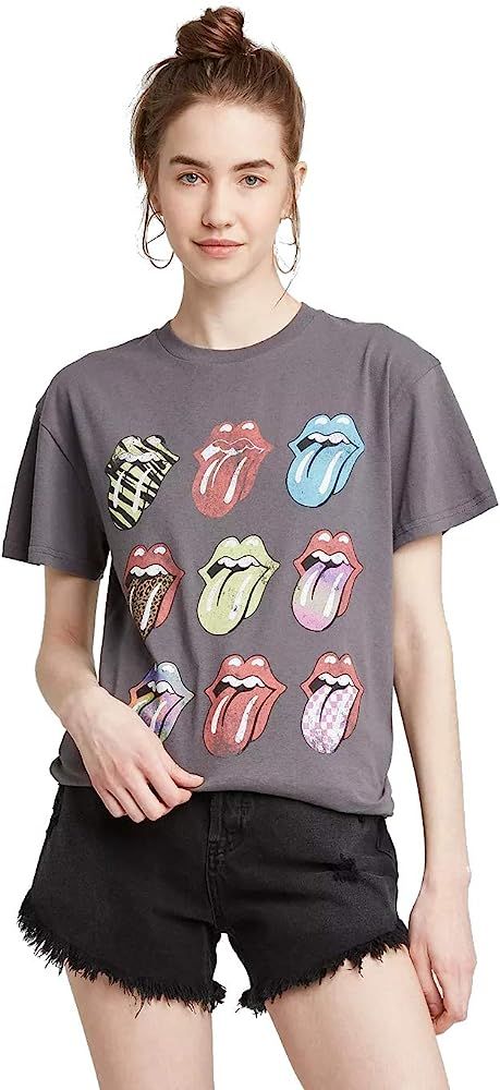 Women's Short-Sleeve Rolling Stones Boyfriend Graphic T-Shirt (Gray) | Amazon (US)