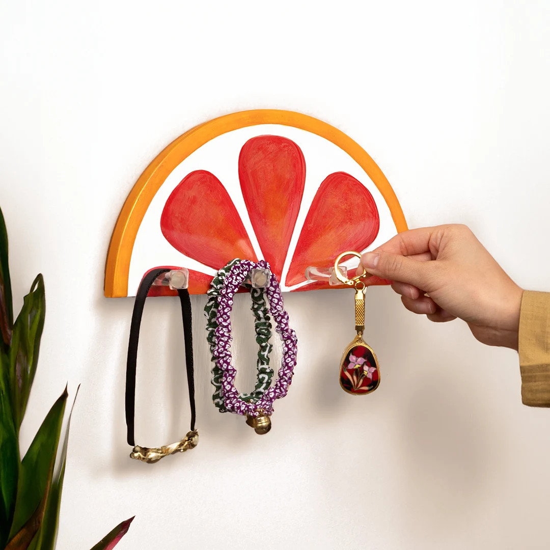 Hand Painted Ceramic Blood Orange Slice Key Holder, Unique Wall Storage Hooks, Fruit Art - Etsy | Etsy (US)