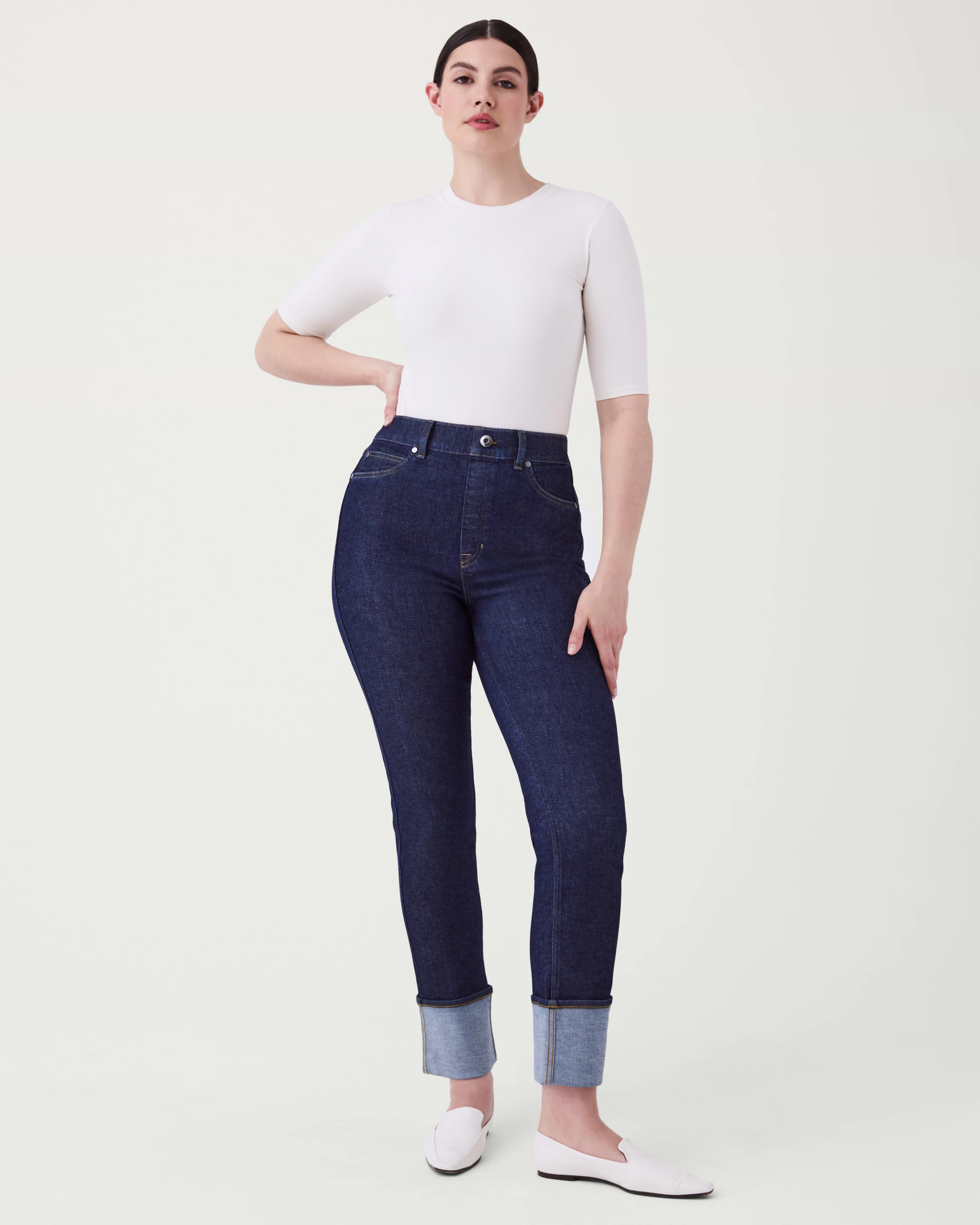 Cuffed Straight Leg Jeans, Raw Indigo | Spanx