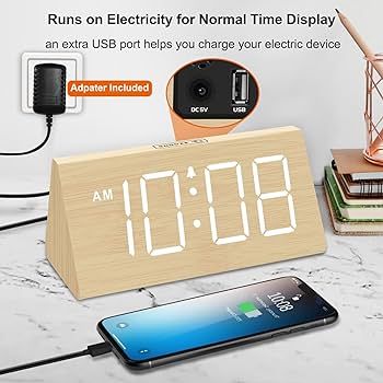 DreamSky Wooden Digital Alarm Clocks for Bedrooms - Electric Desk Clock with Large Numbers, USB P... | Amazon (US)