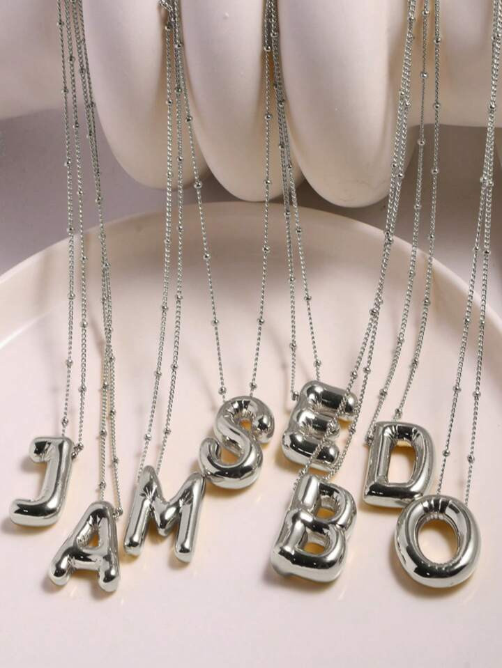 1pc Copper Chunky Alphabet Balloon Bubble Initial Letter Pendant Necklace For Women Men Personali... | SHEIN