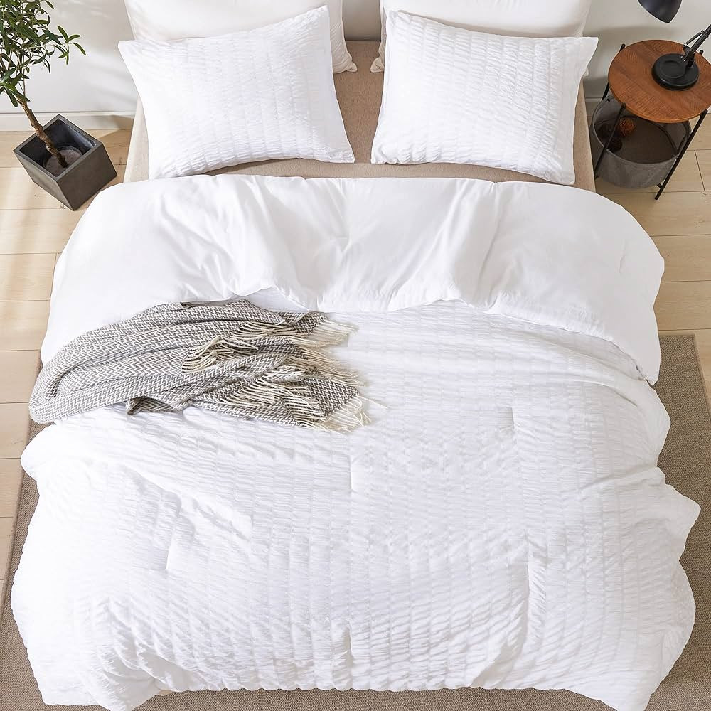 Andency King Size Comforter Set White, 3 Pieces Seersucker Bedding Comforter Sets (1 Textured Com... | Amazon (US)