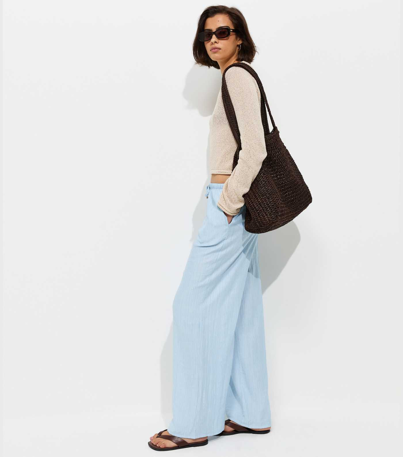 Light Blue Crinkle Wide Leg Trousers | New Look | New Look (UK)