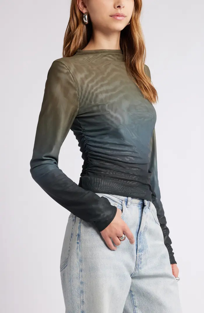 Ruched Mock Neck Mesh Top | Nordstrom