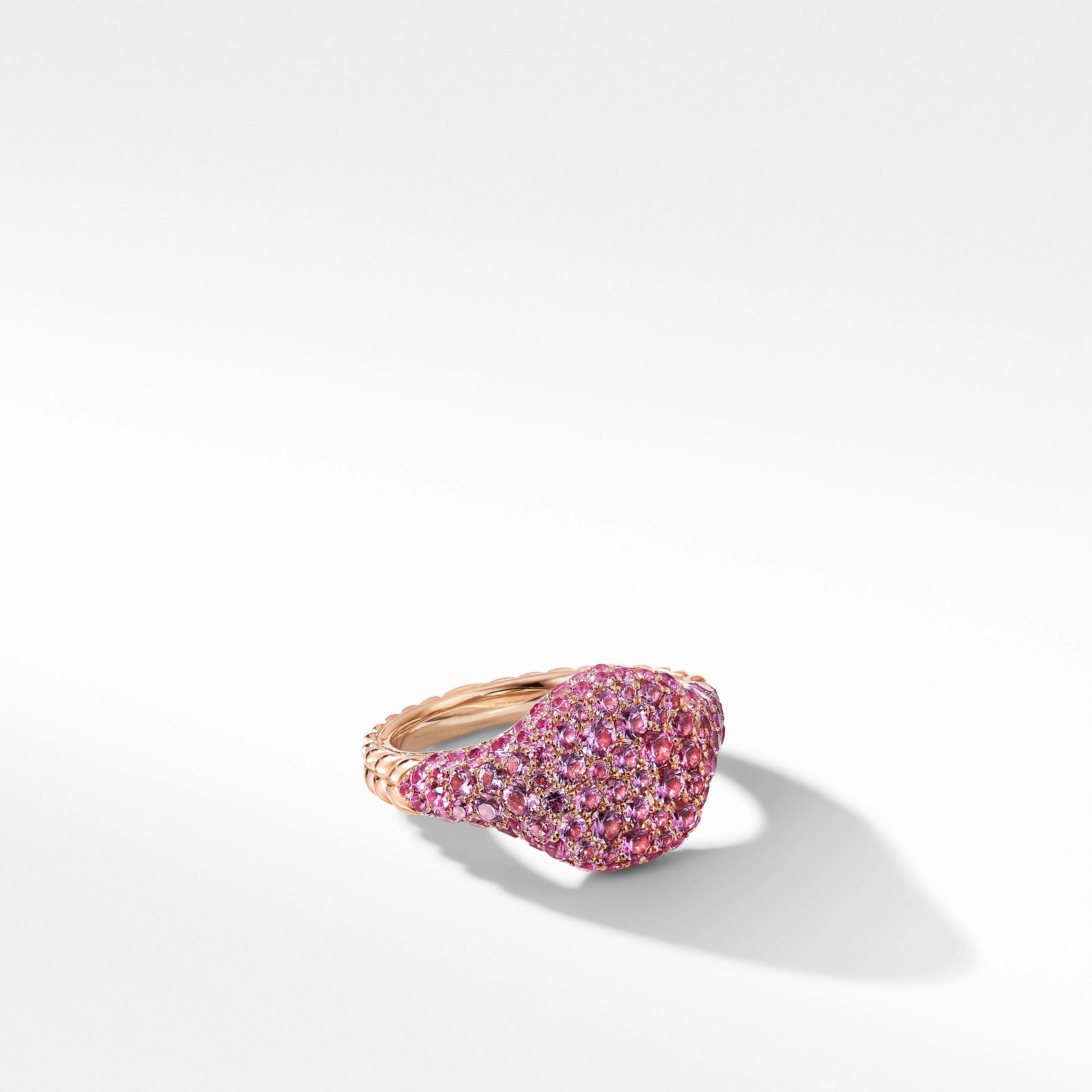 Chevron Pinky Ring in 18K Rose Gold with Pavé Pink Sapphires | David Yurman