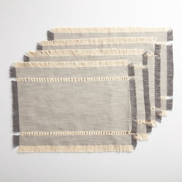 Better Homes & Gardens Woven Table Placemat with Fringe, Gray, 4 Piece Set - Walmart.com | Walmart (US)